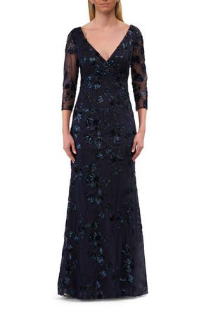 La Femme Three Quarter Sleeve Sequin Lace Mother of the Bride Dress in Navy at Nordstrom, Size 12