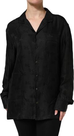 Dolce & Gabbana Black Silk DG Embroidery Long Sleeves Womens Top (Pre-Owned)