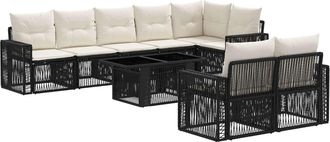 vidaXL Conjunto De Sof&aacute;s De Jard&iacute;n 9 Uds. Negro Y Blanco Crema Vidaxl