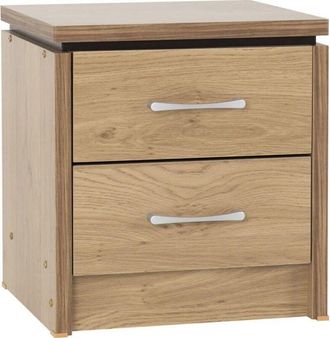Seconique Seconique Charles 2 Drawer Bedside Cabinet Oak Veneer with Walnut Trim