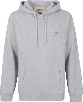 Valentino Garavani Hoodies & sweatvesten, Heren, Grijs, XL, Katoen, Katoenen Hoodie Met VLogo Borduurwerk
