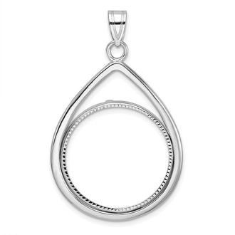Diamond2Deal 14k White Gold and Diamond-cut Teardrop 22.0mm Prong Coin Bezel Pendant
