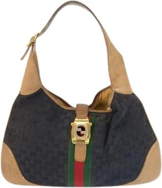 Gucci Pre-owned Shoulder Bags, female, Black, Size: ONE SIZE Pre-owned GG Canvas Leather Shoulder Bag