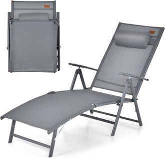 Costway Costway - Tumbonas Jardin Exterior, Tumbona Plegable Con Respaldo Ajustable En 7 Posiciones, Y Almohada Texteline, Carga 150kg, Tumbona Piscina, Playa