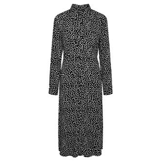 Pieces Womens Pcnova Ls Midi Dress Noos Bc, Black/AOP: Cloud Dancer Dot, M