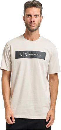 A|X Armani Exchange Tops, Heren, Beige, M, Heren Logo T-shirt Beige