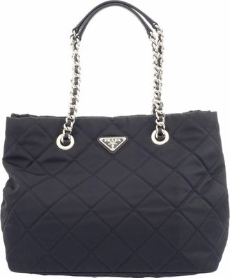 Prada Black Nylon Leather Tote Bag (Pre-Owned)