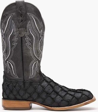 Durango Premium Exotics Western Boot in Matte Black Pirarucu at Nordstrom, Size 11.5