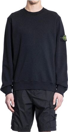 Stone Island Zwarte katoenen sweater met ronde hals en afneembare logo badge - Heren - Sweatshirts - Zwart - XL - Katoen - Hoodies & sweatvesten