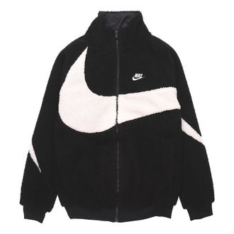 Nike Big Swoosh Large Logo lambs wool Stay Warm Stand Collar Jacket Black White DH2474-011