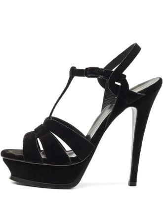 Saint Laurent Tribute sandals - women - Velvet/Calf Leather/Calf Leather - 40 - Black