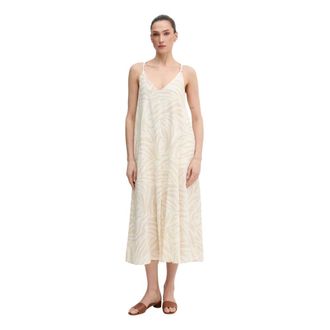 DKNY Dkny, Kleedjes, Dames, Beige, L, Linnen, Maxi jurk met wijde rok