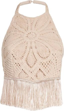 PatBo Crocheted Top With Fringed Hem Size XS