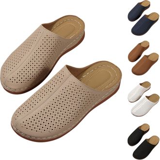 Generic Womens Flat Mule Sandals Round Toe Backless Slip on Loafer Shoes Comfy Closed Lady Fashion Boat Slipper for Summer-Comfortable Wide Fit Fashion Slides