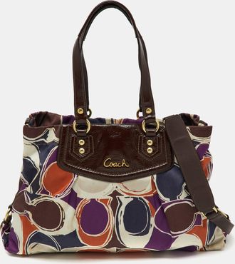 Coach Multicolor Ashley Logo Scarf Print Satin And Patent Leather Tote