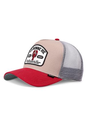 Djinns La Bonne Vie Trucker Cap Mesh Cap Hat Cap Hat Caps, Khaki/Red/Grey, One Size
