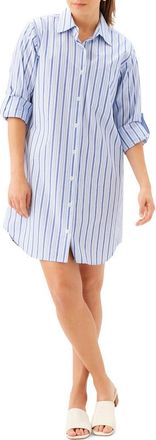 Karen Kane Stripe Long Sleeve Cotton Blend Shirtdress in Blue at Nordstrom, Size X-Small