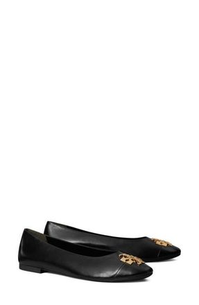 Tory Burch Charlie Cap Toe Ballet Flat in Perfect Black /Gold at Nordstrom, Size 10.5