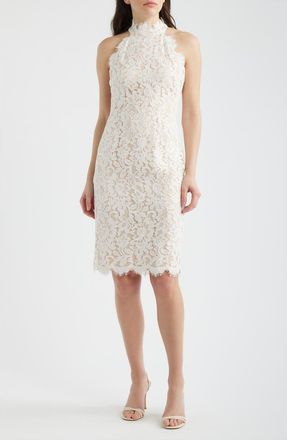 Eliza J Floral Lace Sheath Dress in Ivory Beig at Nordstrom, Size 14