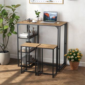 Costway Costway 3-Piece Bar Table Set 2 Person Dining Furniture Set w/2 Stools in Brown