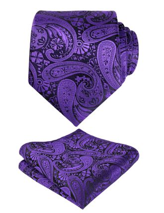 Alizeal Mens Paisley Tie and Hanky Formal Casual Classic Wedding Business Necktie and Pocket Square Set, Dark Purple