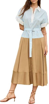 SIMKHAI Mylo Midi Combo Shirt Dress In Hydrangea Blue Stripe