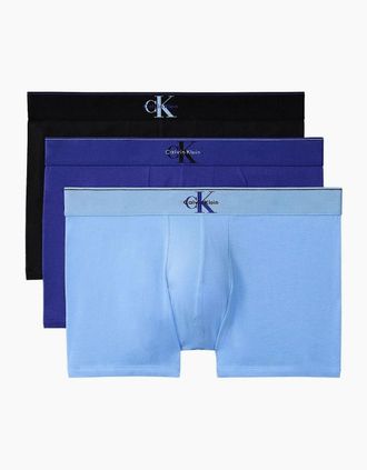 Calvin Klein Mens 3-Pack CK Archive Boxer Trunks, Black/Blue/Blue - Size: 32/30/31