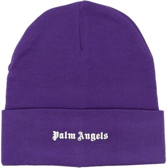 Palm Angels logo-print knit beanie - men - Acrylic/Wool - One Size - Purple