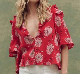 The Great. Bower Top In True Red Dancing Floral