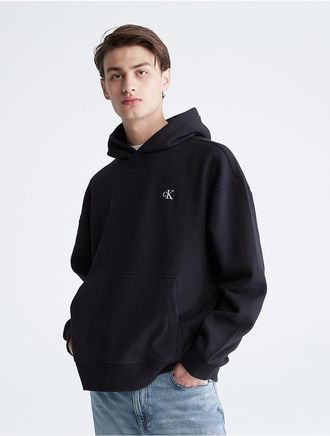 Calvin Klein Mens Archive Logo Relaxed Fleece Hoodie - Black - XL