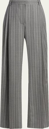 Stella McCartney Striped Wool Pleated Straight-Leg Trousers