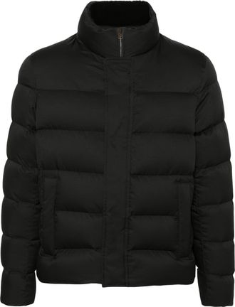 Herno faux-fur trim bomber jacket - men - Polyamide/Goose Down/Polyurethane/Goose Feather/Polyester - 50 - Black