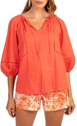 Trina Turk Joplin Ladder Cutout Cotton Top in Slushie at Nordstrom Rack, Size Xx-Large