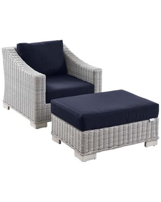 ModWay Conway Outdoor Patio Rattan 2Pc Armchair & Ottoman Set
