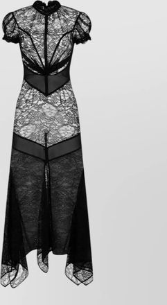 The Attico lace puff-sleeve high-neck handkerchief-hem midi dress