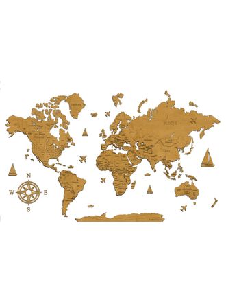 OEM Mappa Del Mondo 3d In Legno Golden Oak - Modello Vi Bordi + Nomi Dei Paesi 120x75 Cm
