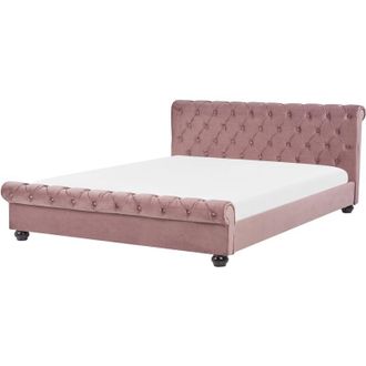 Beliani Velvet Fabric eu Super King Size Bed Frame 6ft Tufted Headboard Pink Avallon