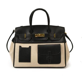 Generic Color Block Platinum Tote Bag, Canvas Leather Patchwork Large Capacity Convertible Crossbody Shoulder Top Handle Bag for Women