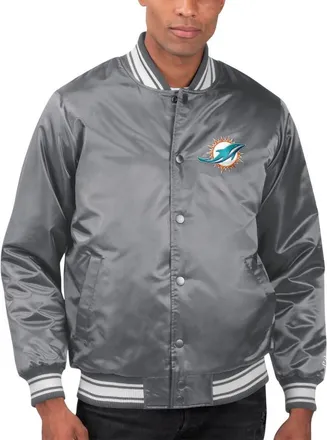 Starter Mens Starter Gray Miami Dolphins Locker Room Satin Varsity Full-Snap Jacket at Nordstrom, Size Xx-Large