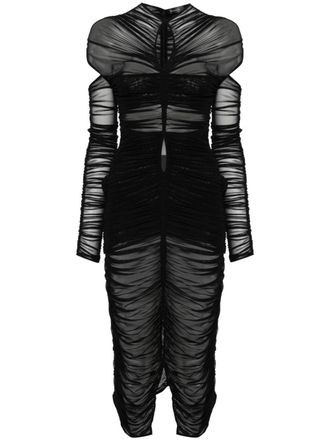 MUGLER draped semi-sheer mesh dress - Black