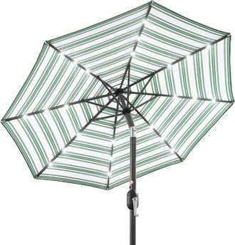 Best Choice Products 10ft Solar LED Lighted Striped Patio Umbrella w/ Crank, Tilt, Push Button, 6 Ribs