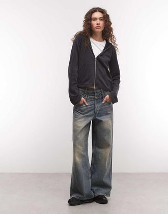 Weekday co-ord hoodie a vestibilit&agrave; dritta e boxy con stampa lucky e dettagli con pannelli a coste, lavaggio grigio scuro