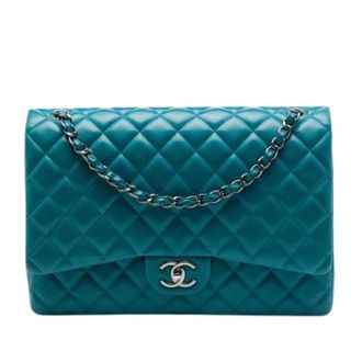 Chanel Pre-owned Vintage Double Flap Schoudertas - Dames - Pre-owned - Blauw - Maat: ONE Size Leer