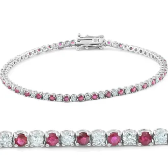 Pompeii3 3ct Genuine Ruby & Real Diamond Tennis Bracelet 14K White Gold