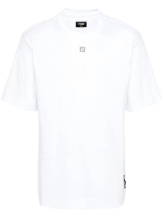 Fendi Cotton T-Shirt With Metal Ff Appliqu&eacute; Clothing