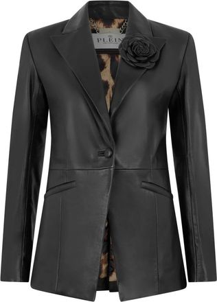Philipp Plein Leren Blazer Flower - Dames - Blazers - Zwart - M - Leer - Jassen