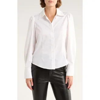 French Connection Gathered Seam Puff Sleeve Button-Up Shirt in Linen White at Nordstrom Rack, Size X-Small