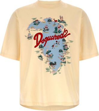 Dsquared2 Short-Sleeve T-Shirt With Map-Inspired Graphic Print