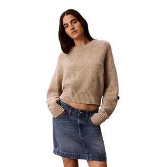Calvin Klein Gebreide trui met ronde hals - Dames - Truien - Beige - Maat: S Wol