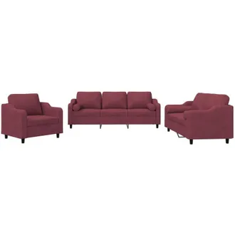 vidaXL Vidaxl - Juego De Sof&aacute;s Con Cojines 3 Piezas Tela Rojo Tinto